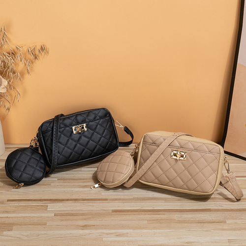 Small fragrance bag two-piece set  new diamond crossbody bag women's storage bag simple large-capacity cosmetic bag