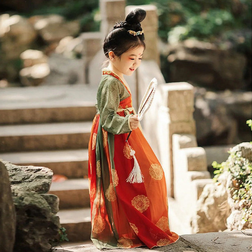 Hanfu Girls Children's Ancient Clothes Chinese Style Super Fairy Tang Suit Ancient Style Princess Girls Spring and Autumn Dress  New Style