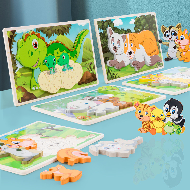 Puzzles de madera tridimensionales bloques de juguetes de construcción para niños 1 1 2 - 3D años y medio 6 niños niñas educación temprana