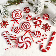 跨境新品圣诞节装饰红白色系圣诞球拐杖糖果棒棒糖圣诞树装饰布置