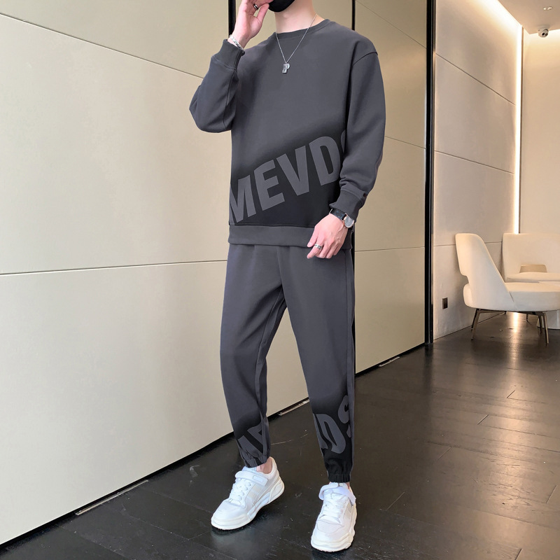 男性レジャースポーツスーツ春秋2025年の新型ごろつきのかっこいい丸首のパーカーと格好いい紳士服|undefined