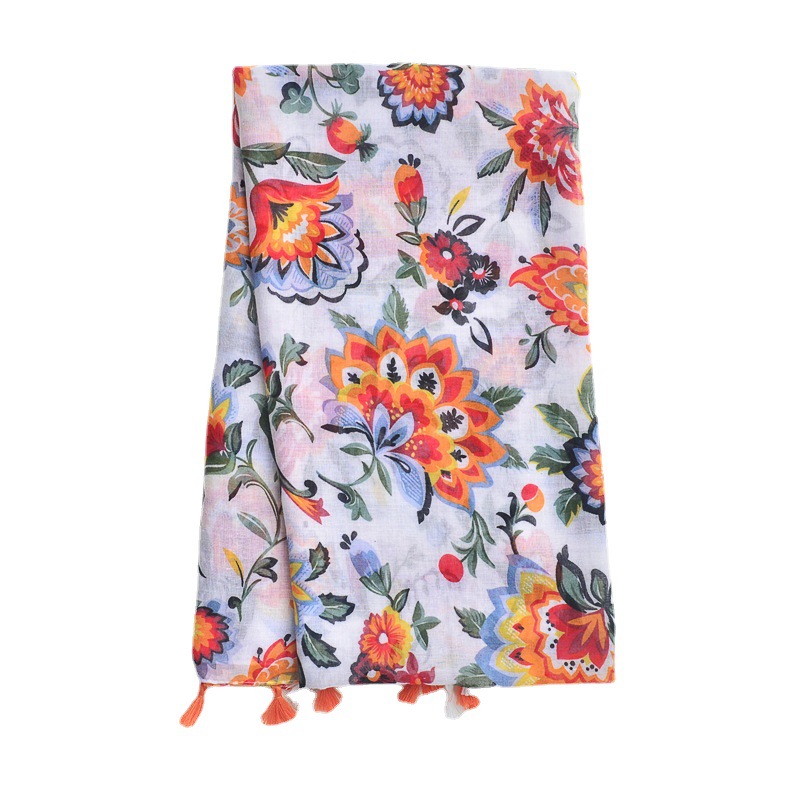 Nuevo estilo fresco todo fósforo algodón y lino sensación bufanda primavera y verano viajes protector solar chal borla Toalla de playa fina bufanda de seda