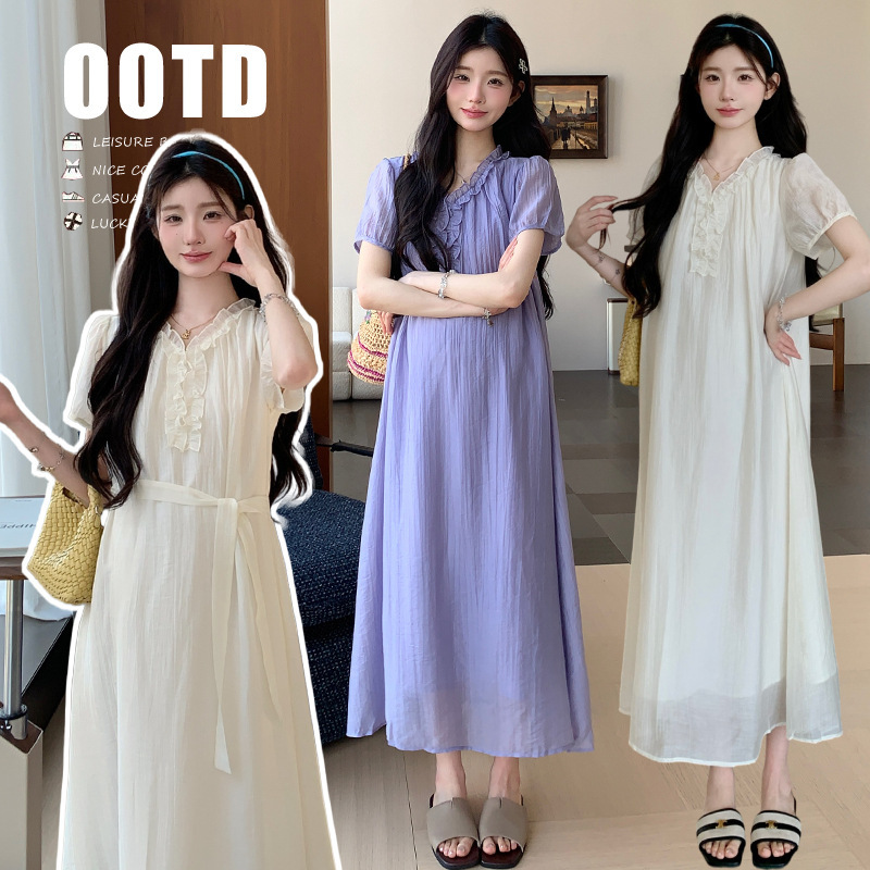 Maternity Wear 2026 Summer New Korean Style Fashion Loose Ruffled Edge Elegant Mid-Length Age-Reducing Maternity Dress Maternity Wear 2026 Summer New Korean Style Fashion Loose Ruffled Edge Elegant Mid-Length Age-Reducing Maternity Dress