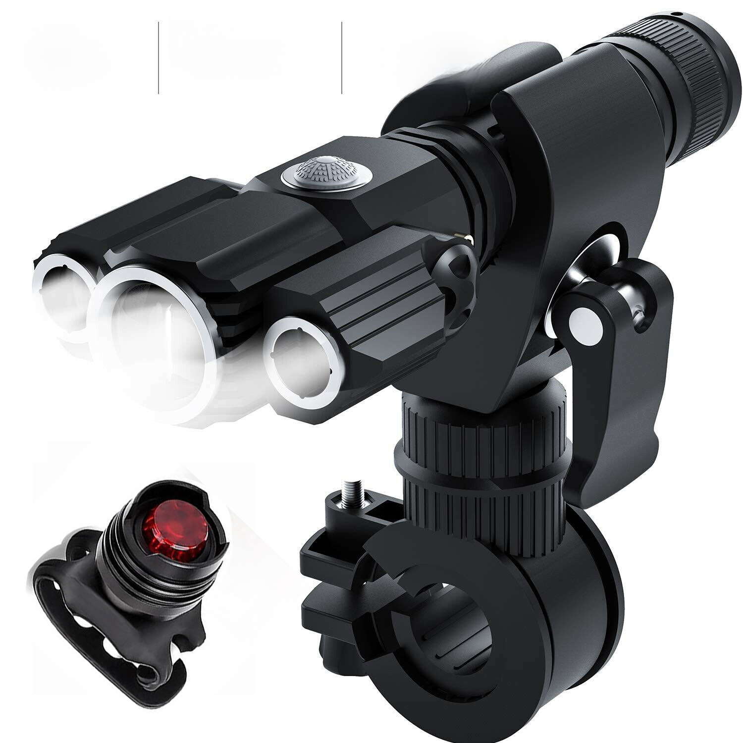 Amazon Three-Head T6 Rotating Multi-Functional Set Car Light with Strong Light and Long-Range Illumination, Rechargeable Night Riding Flashlight