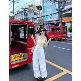 欣旺【官图 原版布料】碎花系带挂脖设计感小吊带夏季新款修身内