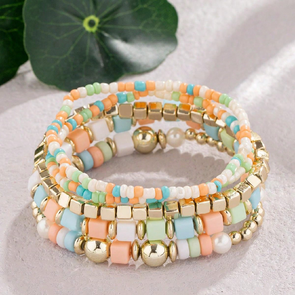 20g Weight Acrylic Pendant Material Bracelets Classification Alloy Chain Material 1 Set Quantity Holiday, Daily, Street Occasion Alloy Material Geometric Pattern Unisex Gender Beaded, Plating Design Retro Style Retro Geometric Alloy Beaded Bracelets Wholesale 7