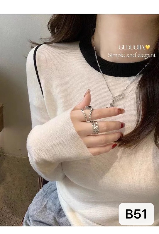 复古撞色拼接内搭针织衫女装早秋设计感修身薄款正肩上衣|undefined