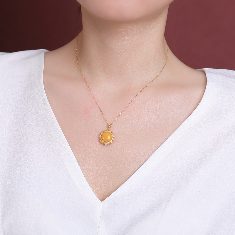 Mặt dây chuyền bạc S925 mạ vàng hình hoa tròn dát sáp ong phong cách cung điện — Mặt dây chuyền đơn (không có dây chuyền)