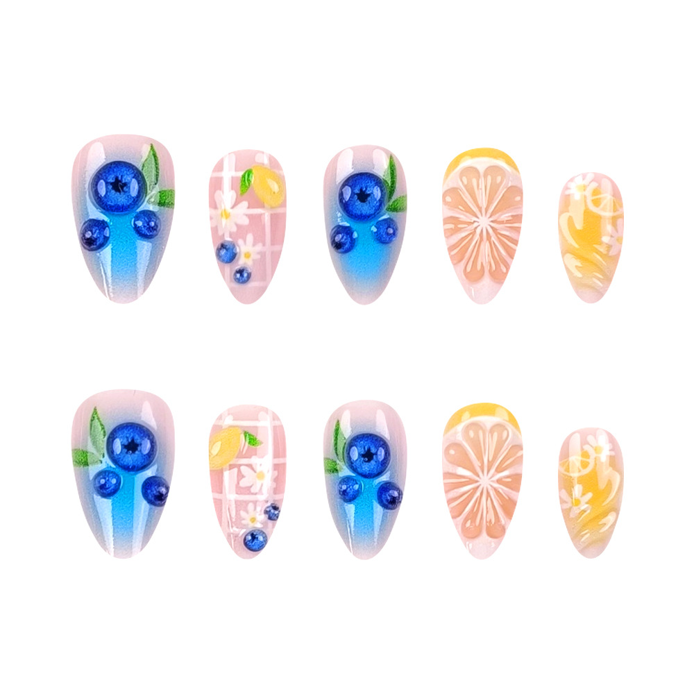 Comercio exterior 3D estereoscópico blueberry gradiente 30 piezas de vacaciones de verano manicuras blanqueadoras ins manicuras falsas lotes mixtos