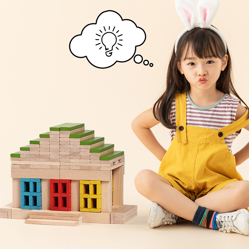 Arquímedes Niños Bloques de madera de color 300P Madera sólida Juguetes de construcción de jardín de infantes Capra