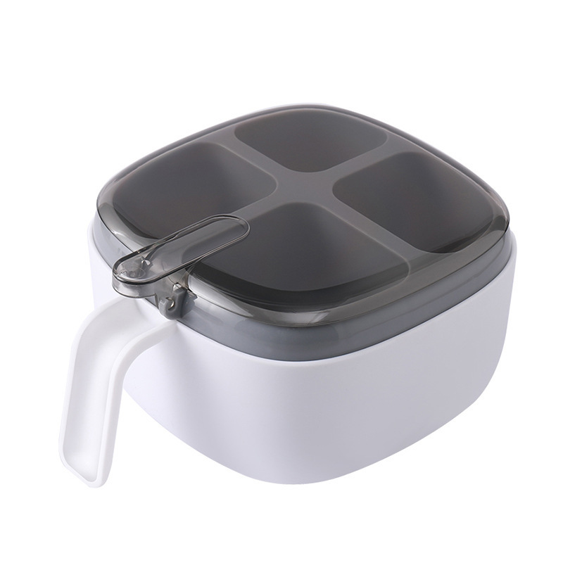 4コンパートメント調味料ボックス キッチン用品 コントラストカラー透明蓋 スプーン付き プッシュ式調味料ボックス 塩・MSG調味料用|undefined