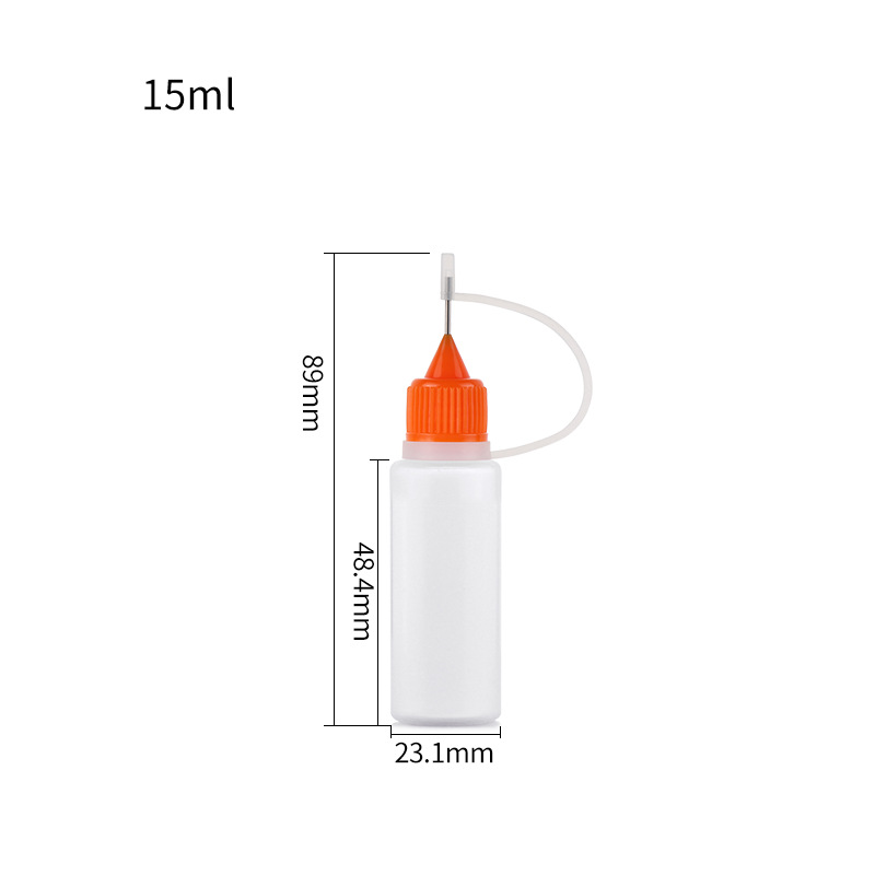 Fabricante en stock botella de aguja 10ml30ml botella de aceite esencial pe plástico semipermeable pigmento pegamento botella de inyección de pintura suave botella