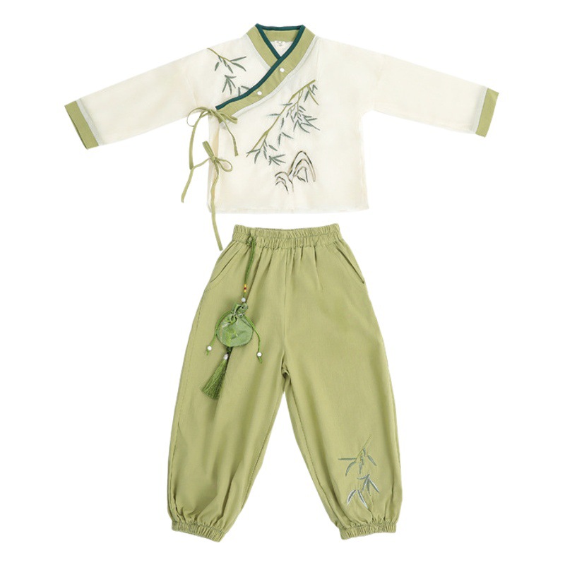Boys and girls Chinese style ancient style super fairy fashion Tang suit improved ancient style new long sleeve green bamboo suit one-piece delivery