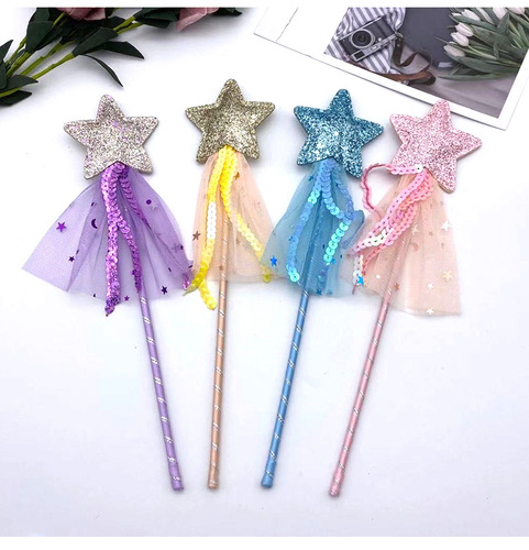 Glitter Mesh Star Fairy Wand Cute Children Princess Cat Toy Halloween Costume Party Props