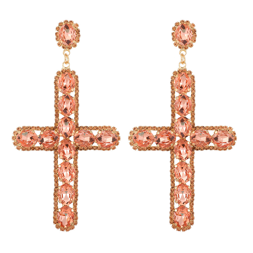 0.03µm Gold Plating Thickness 1 Pair Retro Cross Metal Plating Zircon Women's Earrings