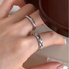 S925 Sterling Silver Vintage-Look Herringbone Letter Ring for Women, Lightweight Luxury, High-End Retro European and American Handcrafted Open Ring for Index Finger