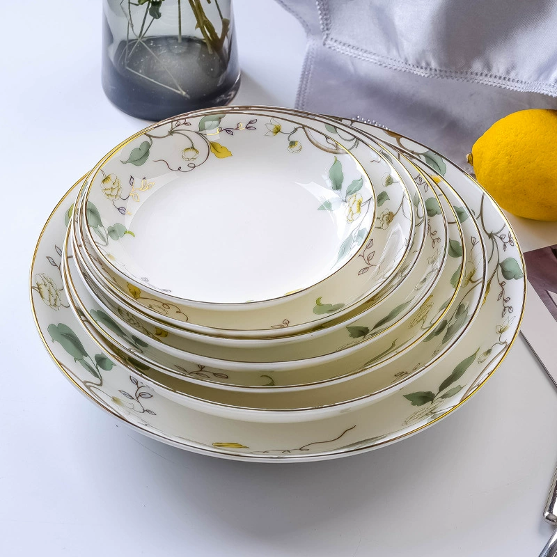 Костяная фарфоровая семейная тарелка для риса Таншаньская керамика, дисплейная тарелка, круглая тарелка, большая и маленькая глубокая тарелка, для вареников