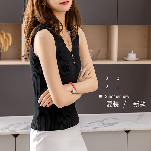 Ice silk suspender vest women's summer women's clothes new V-neck slim back net red sleeveless underlining shirt