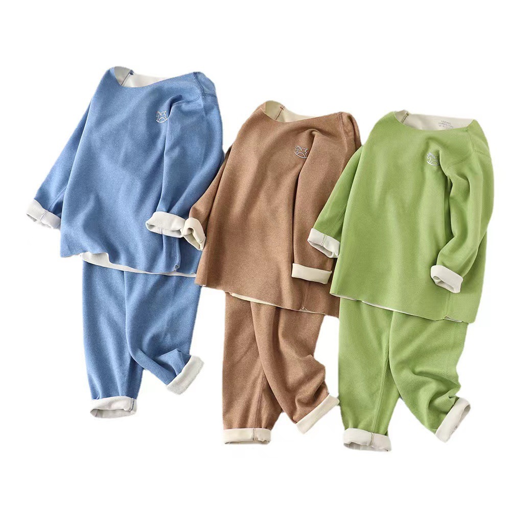 Autumn and Winter Children's seamless thermal underwear suit AB surface double-sided brushed fleece-lined thickened autumn clothes long pants bottoming shirt