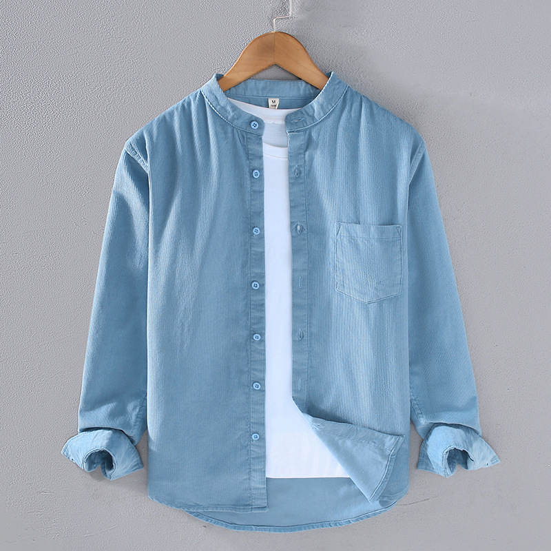 Spring Japanese Fresh Corduroy Shirt Men's Trendy Retro Striped Velvet Small Coat Korean Casual Long sleeved Shirt_voghion.com
