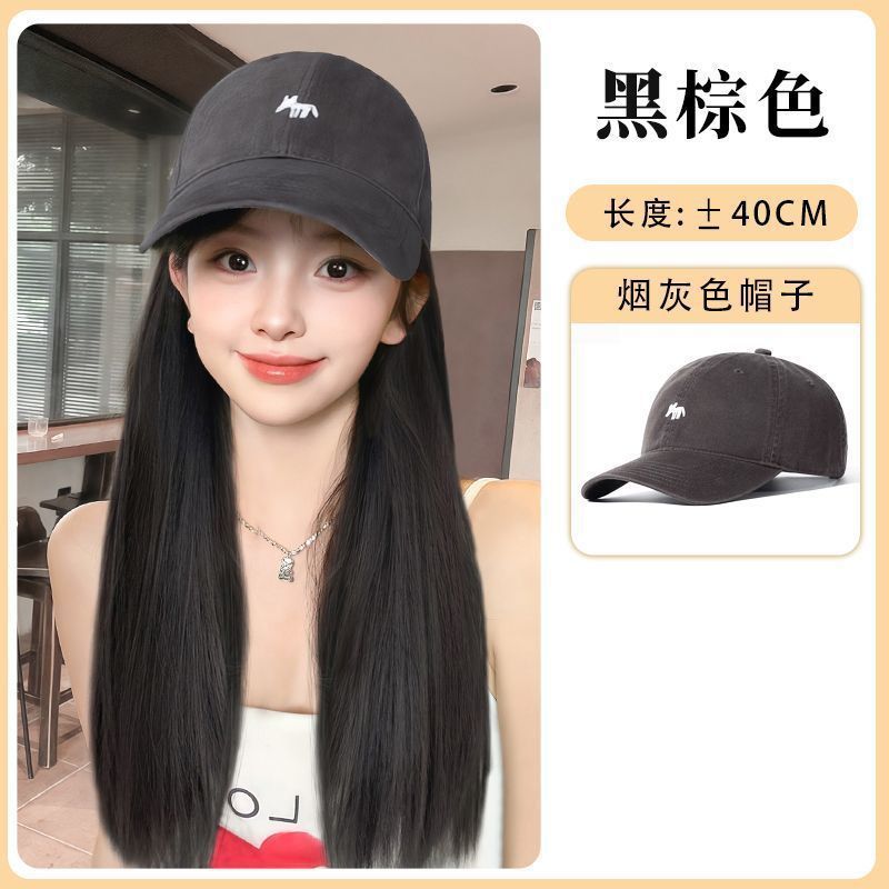 Sombrero peluca en una mujer cabello rizado largo otoño invierno nueva moda pequeño zorro bordado sombrero de béisbol con cubierta de cabello falso