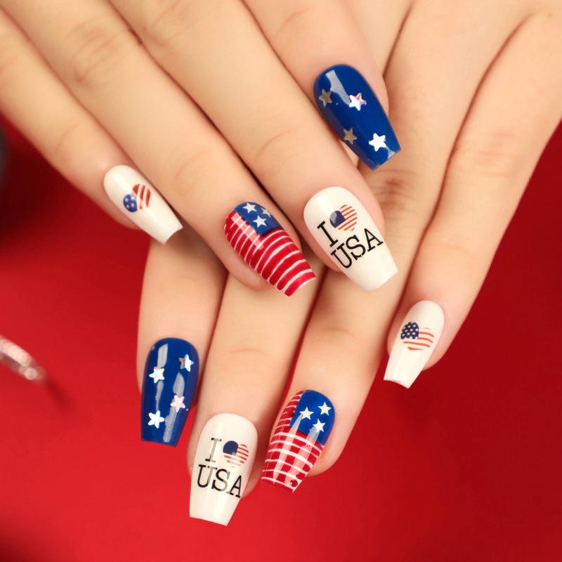 Independence Day Fake Nails Nail Stickers Manicure Pieces Wholesale Ballet Nails Wearable Nails Removable Nails Finished Nails