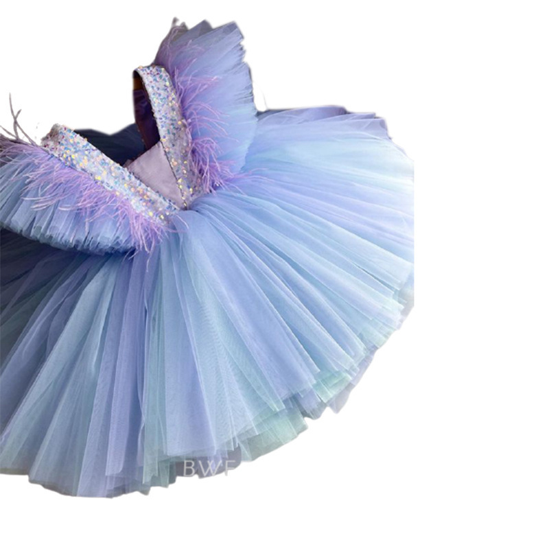 슈퍼 요정 걸스 원피스 원피스 2024 년 달콤한 스팽글 메쉬 퍼프 원피스 생일 올드 어린이 원피스 공주 원피스