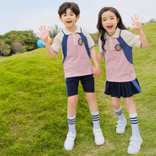 幼儿园园服夏装儿童校服套装小学生班服学院风夏季短袖毕业服粉色