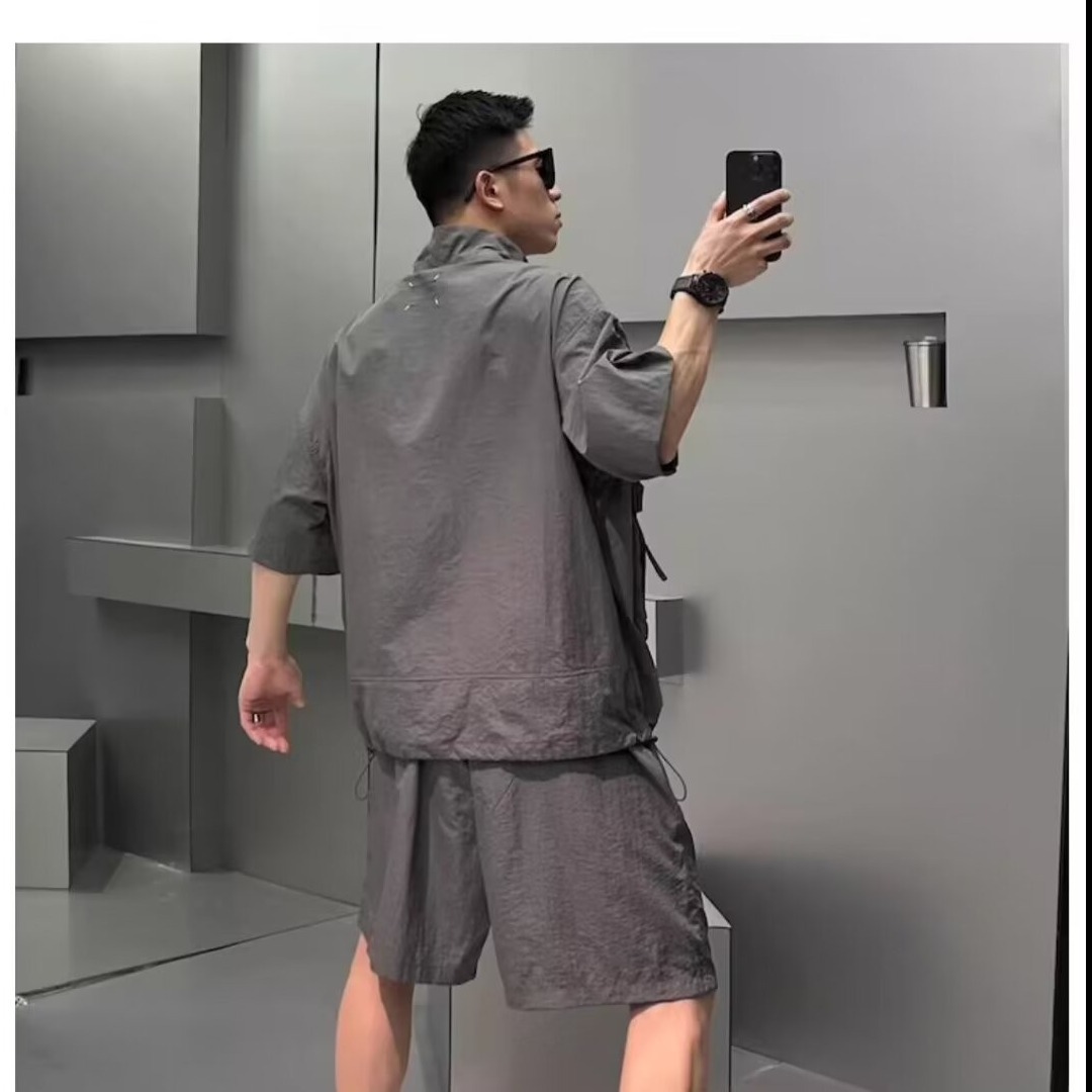 Summer Light Quick-drying Short-sleeved Shorts Two-piece Set Men's 2024 Fashionable Casual Simple Loose Work Jacket suit