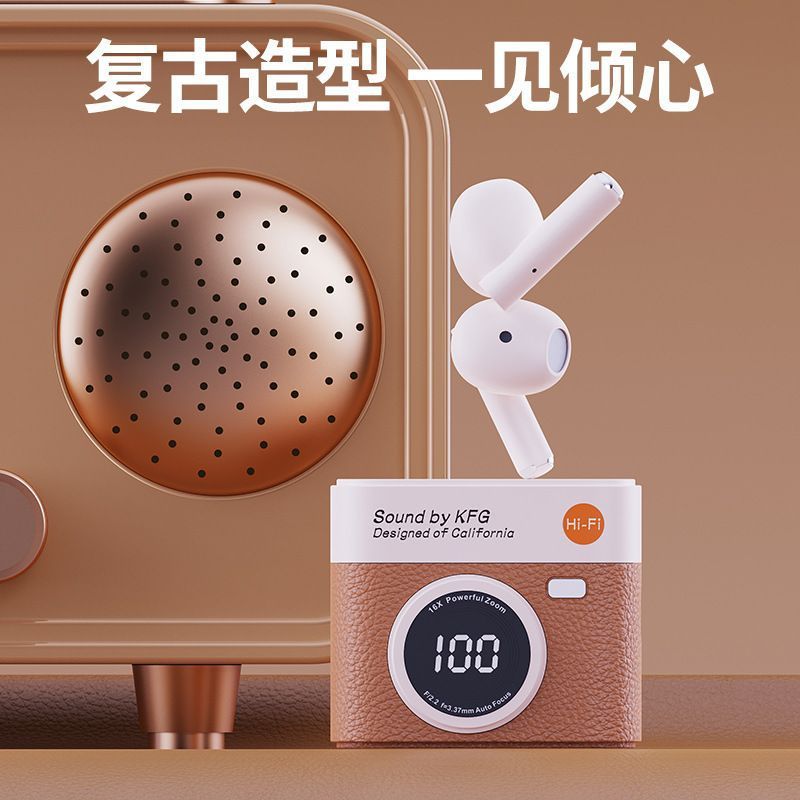 Q88復古カメラモデル2025新型無線bluetoothイヤホンクロスボーダー半入耳式ロング航続高音質|undefined