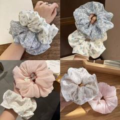 淡淡的蓝灰色 藕粉色肠圈清新俏皮丸子头马尾洋气发圈大肠圈发圈