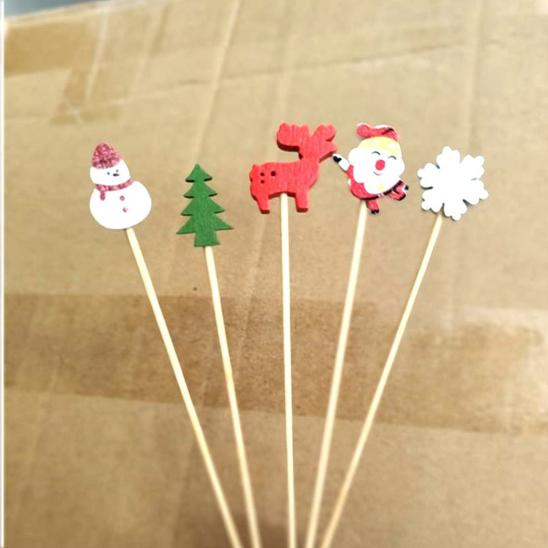 クリスマスの果物を提供して、使い捨ての竹の署名の雪のクリスマスツリーのヘラジカのサンタクロースの雪だるまの5項の100本を提供します。|undefined