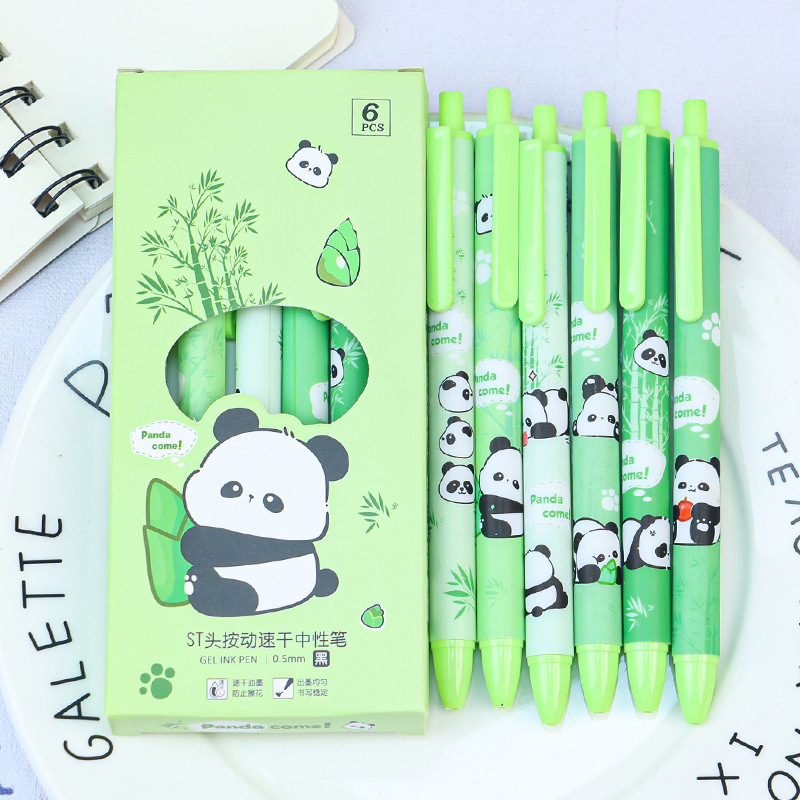 Bamboo Panda Retractable Gel Pen Ins Style High-Value Student Exam Pen Girly St Quick-Dry Smooth Black Pen
