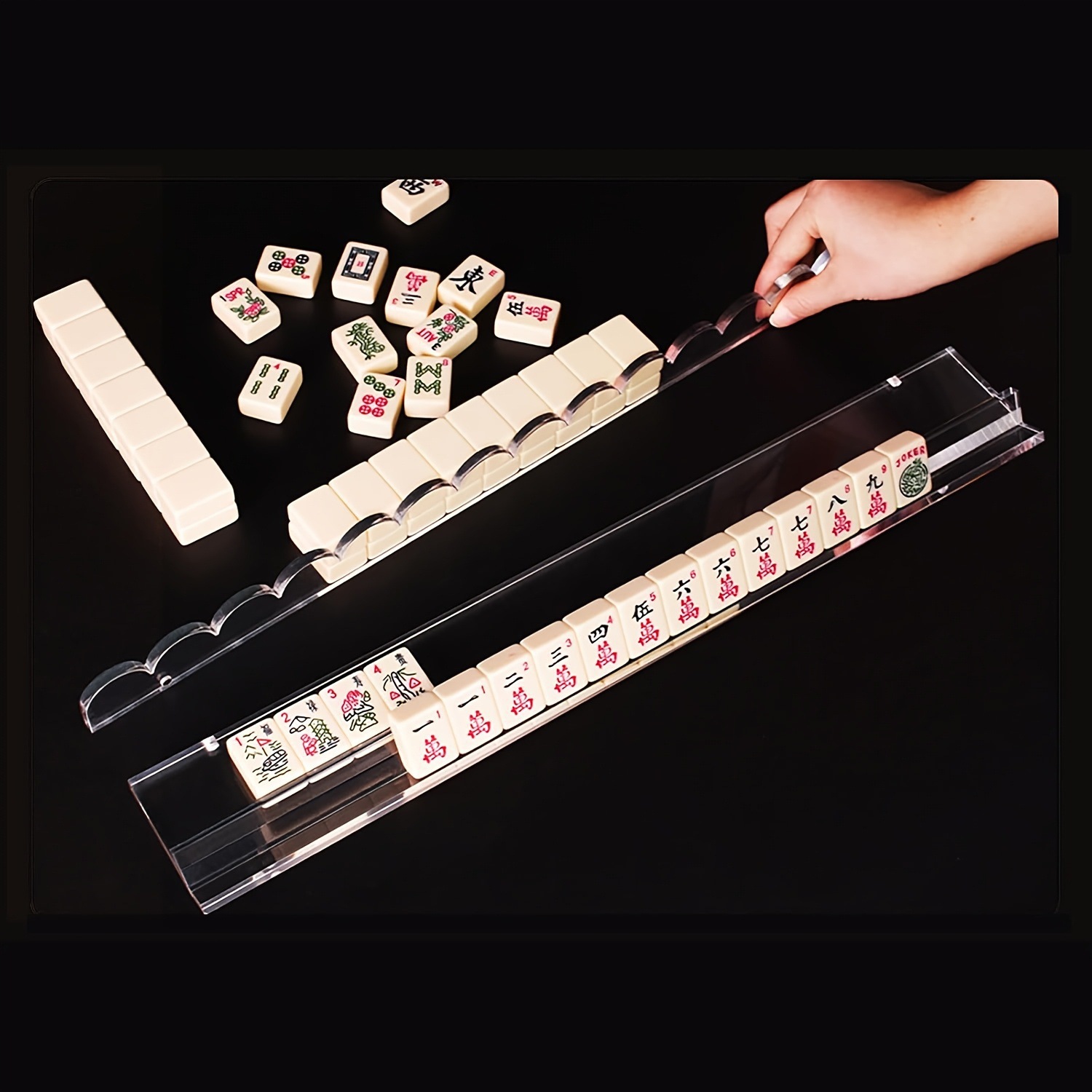 Amazon's New Shell-Patterned Mahjong Tile Organizer 5mm Acrylic Mahjong Tile Shuffler and Rack Set of 4 Pieces