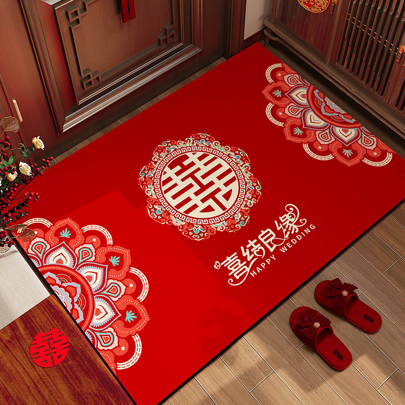 结婚喜字入户门地垫家用进门口硅藻泥脚垫喜庆婚房布置红色防滑垫|undefined