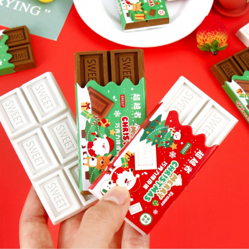 6327 Feliz Navidad borradora de chocolate limpia menos residuos estudiantes de primaria borradora 3D modelado papelería creativa