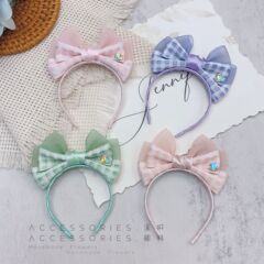 ラブブ ヘアバンド DIY 手作り メッシュチェック柄リボン 人形 ドール BJD かわいいミニヘアバンド
