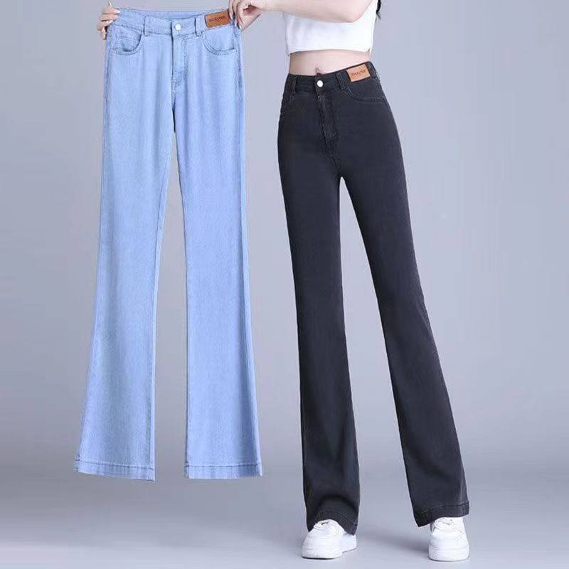 Black Tencel Flared Jeans for Women, Summer Thin Style Pants, 2026 New Slim High-Waisted Ice Silk Flared Pants for Women