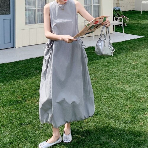 Gray Tonal Artistic Sensibility Bouquet Dress for Women, Summer Series Unique Non-Collision Style Sleeveless Backless Design Dress