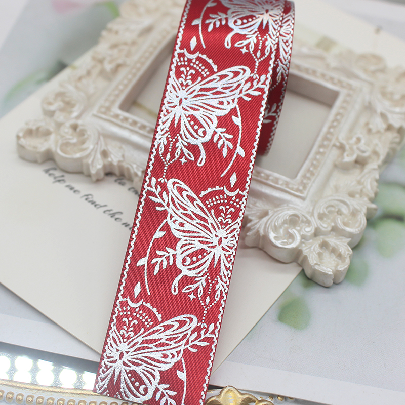 2.5CM 넓은 뜨거운 실버 나비 리본 DIY 수제 YUM 지원 스틱 장식 활 소재