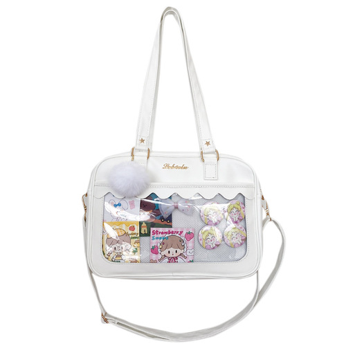 Baby bag, Korean version of pain bag, Japanese style transparent bar PU soft girl student shoulder bag, small square bag, two-dimensional cross-body bag