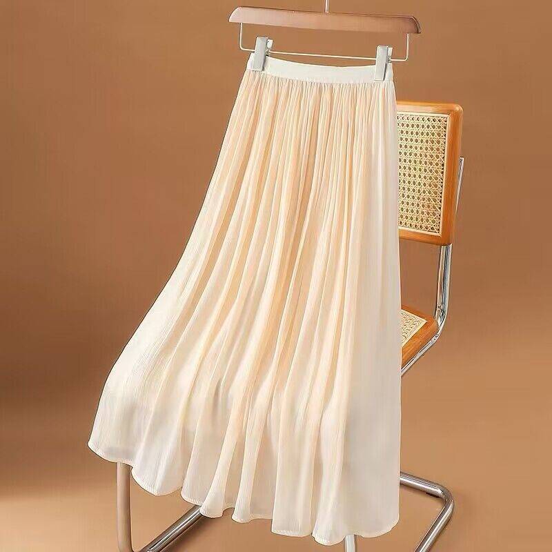 デザインヨーロッパスタイルの流れるシフォンスカート女性の夏の新しいミルクパールスカート気質ヤナギしわプリーツスカート|undefined