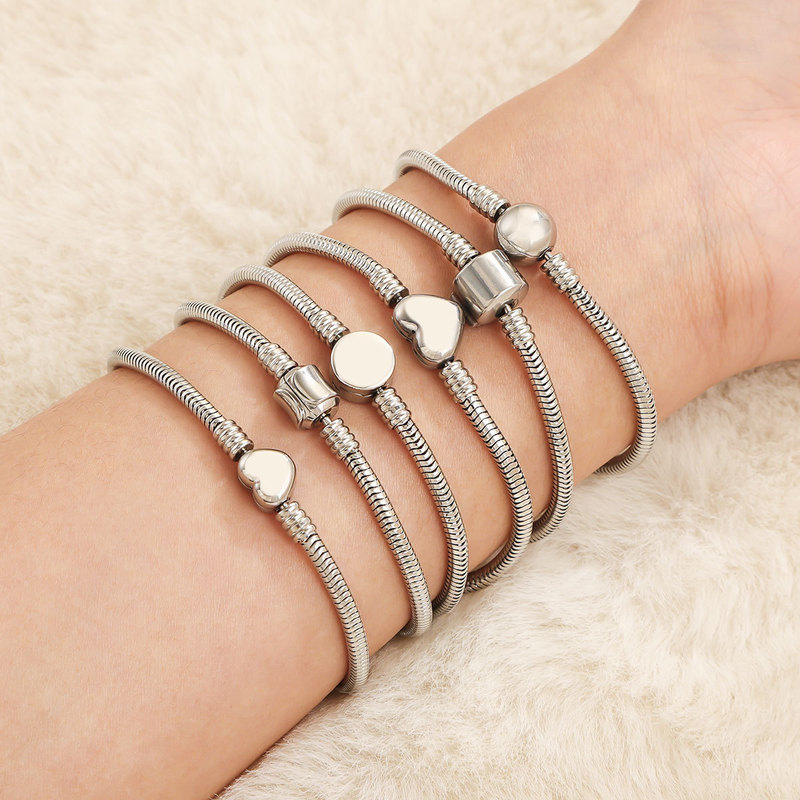 Stainless Steel Big Hole Beads DIY Bracelet Openable Snake Chain Wear Beads Bracelet 18cm Jewelry Accessories Bracelet