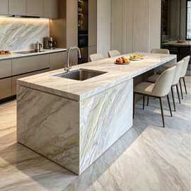 Marble kitchen island天然大理石岛台轻奢开放式中岛台定制