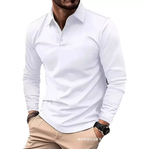 Spot Wholesale Spring and Autum New Sports Slim Tops Men's High-End Business European and American Lapel Long-Sleeved Polo Shirts