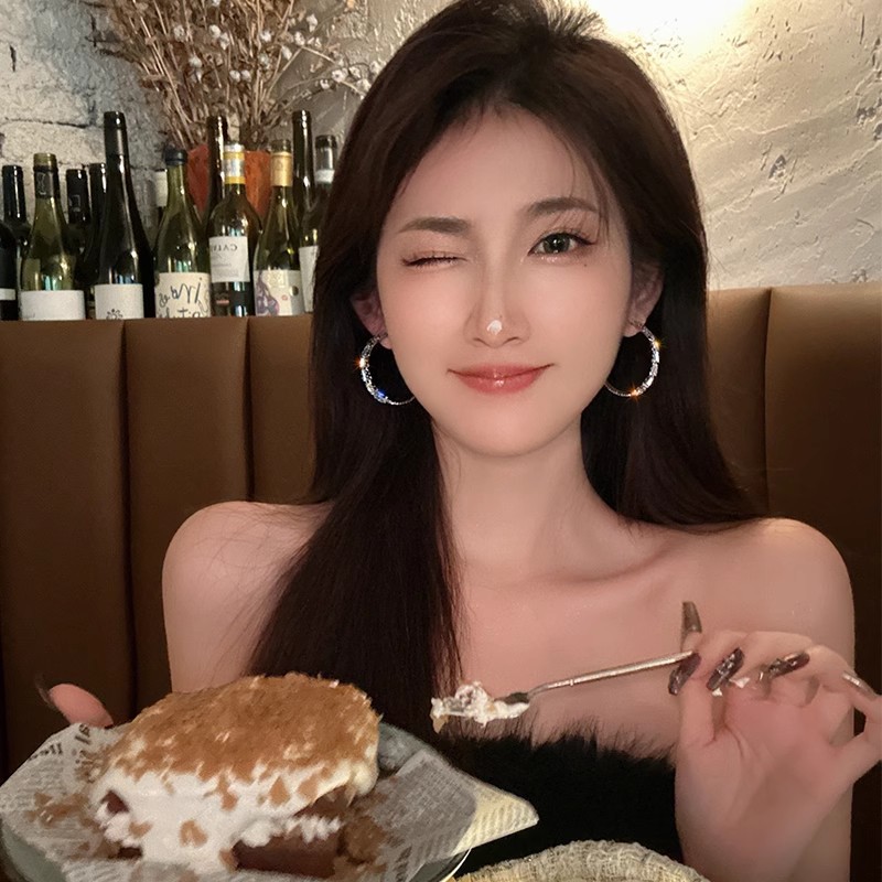 轻奢锆石圈圈耳环2025新款潮冷淡风耳钉夸张大耳圈女耳饰高级感