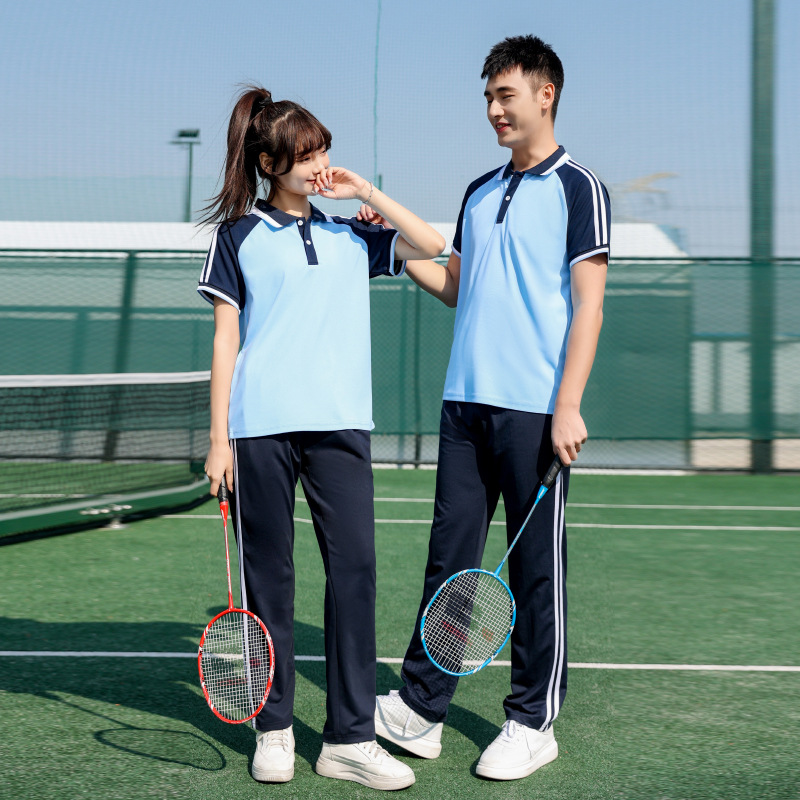 校服套装中小学生夏季款男女大学蓝白短袖班服两件套定制班服定制