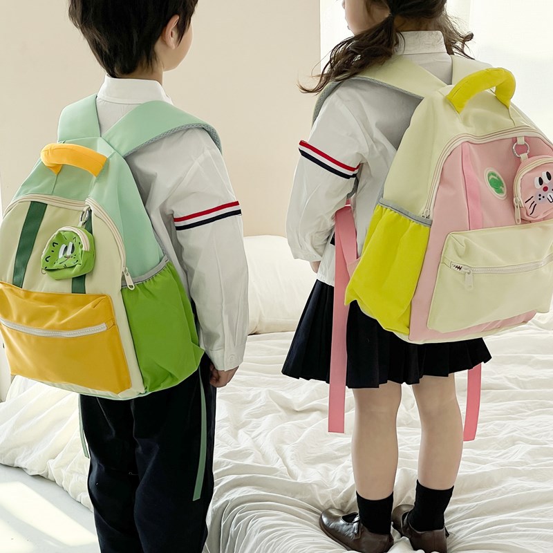 2024 New Japanese Color Contrast Simple Backpack Cute Cotton Portable High-value Large Capacity Kindergarten Schoolbag