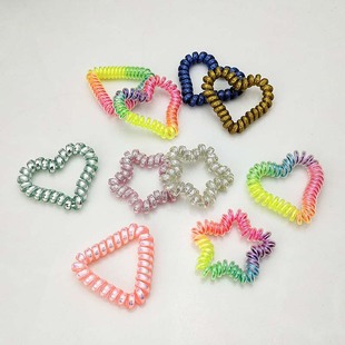 Cross-Border Customized Special-Shaped Rainbow Telephone Cord Women's Heart-Shaped Five-Star Hair Band with High Elasticity and No Damage to the Hair Rope Rubber Band Wholesale