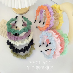 Korean-style mesh pleated breathable headband face wash press hair candy color lace headband simple elegant hair clip hair accessory for women